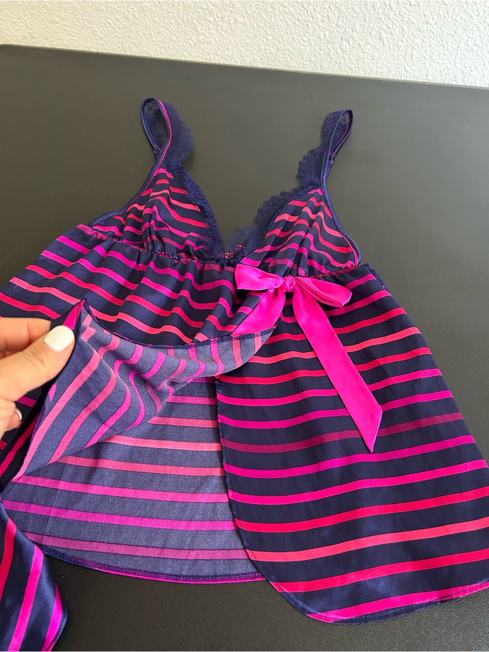 VICTORIA SECRET SEXY LITTLE THINGS Striped Satin Baby Doll Lingerie Set VIBRANT - Picture 4 of 13